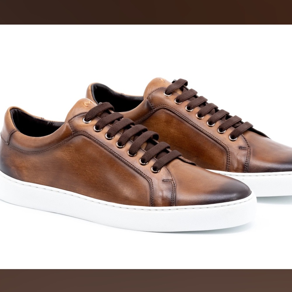 Martin Dingman Lorenzo Brown and White Leather Sneakers Size8